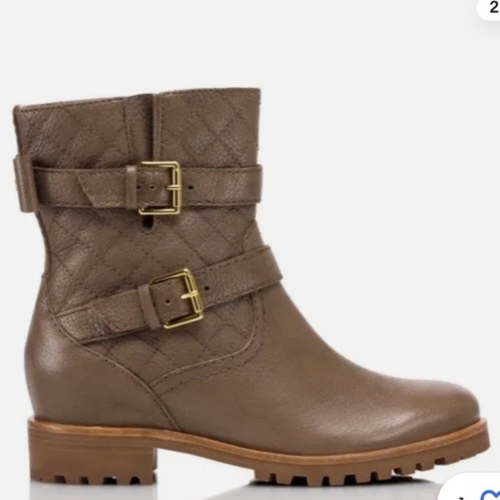 Kate Spade Samara Quilted Leather Moto Boot. Floor Sample NWOB 6.5 W Tan